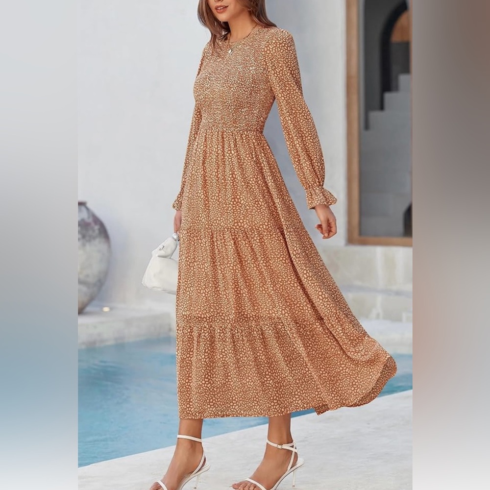 Maxi Womens Long Sleeve Dress Rust floral